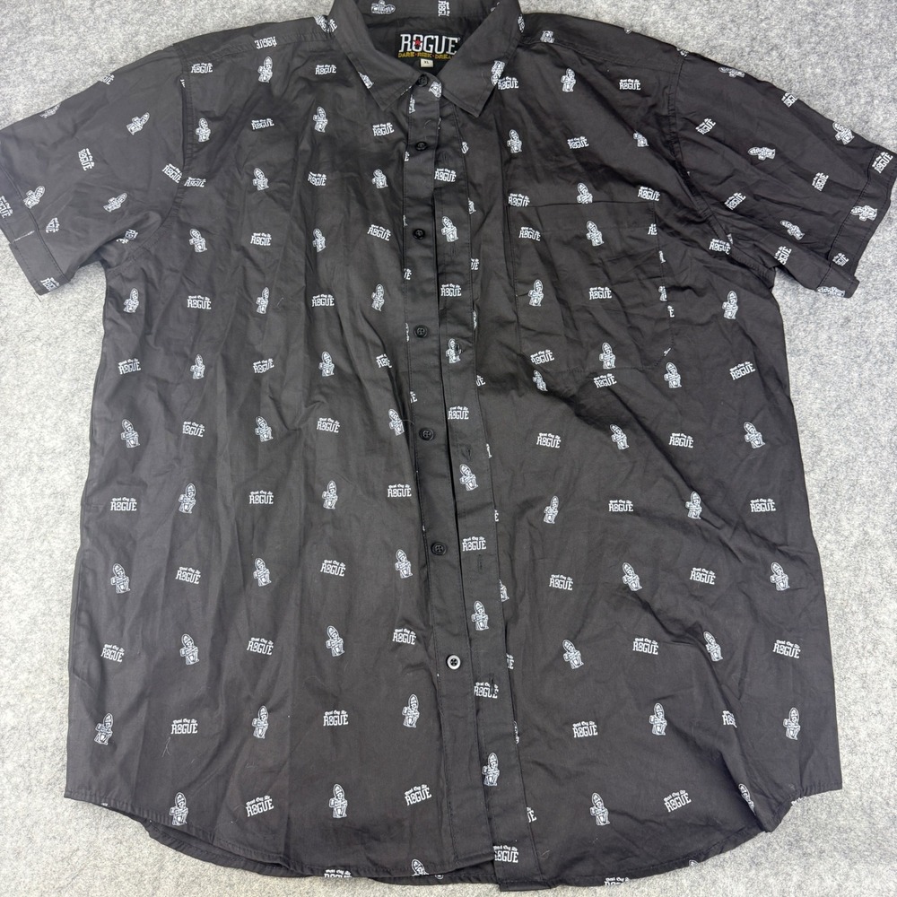 Rogue Dead Guy Ale Mens XL Black Cotton Short Sleeve Button Down Shirt